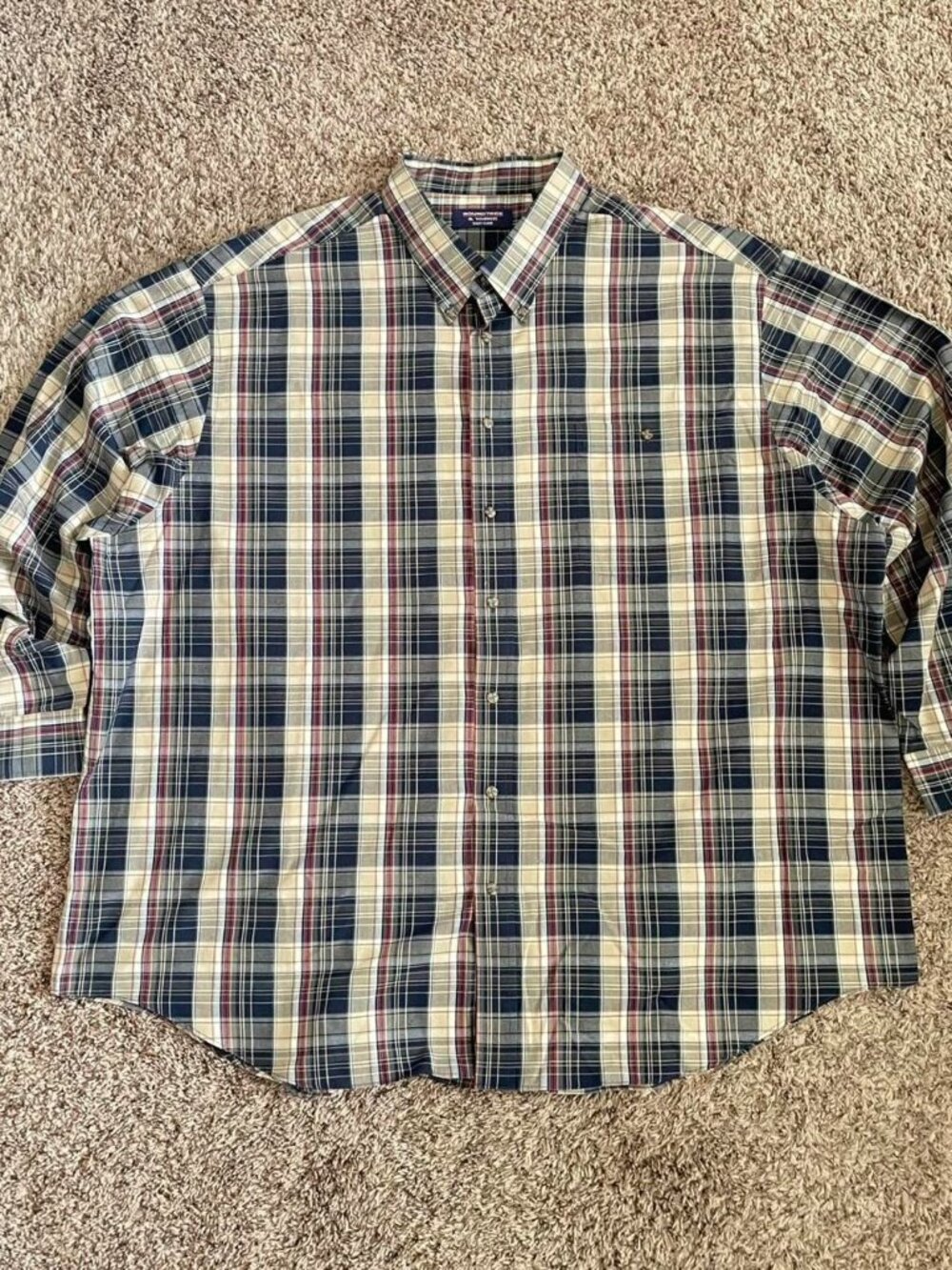 Roundtree & Yorke Plaid Flannel Shirr Button Down Longsleeve Collar Big Tall